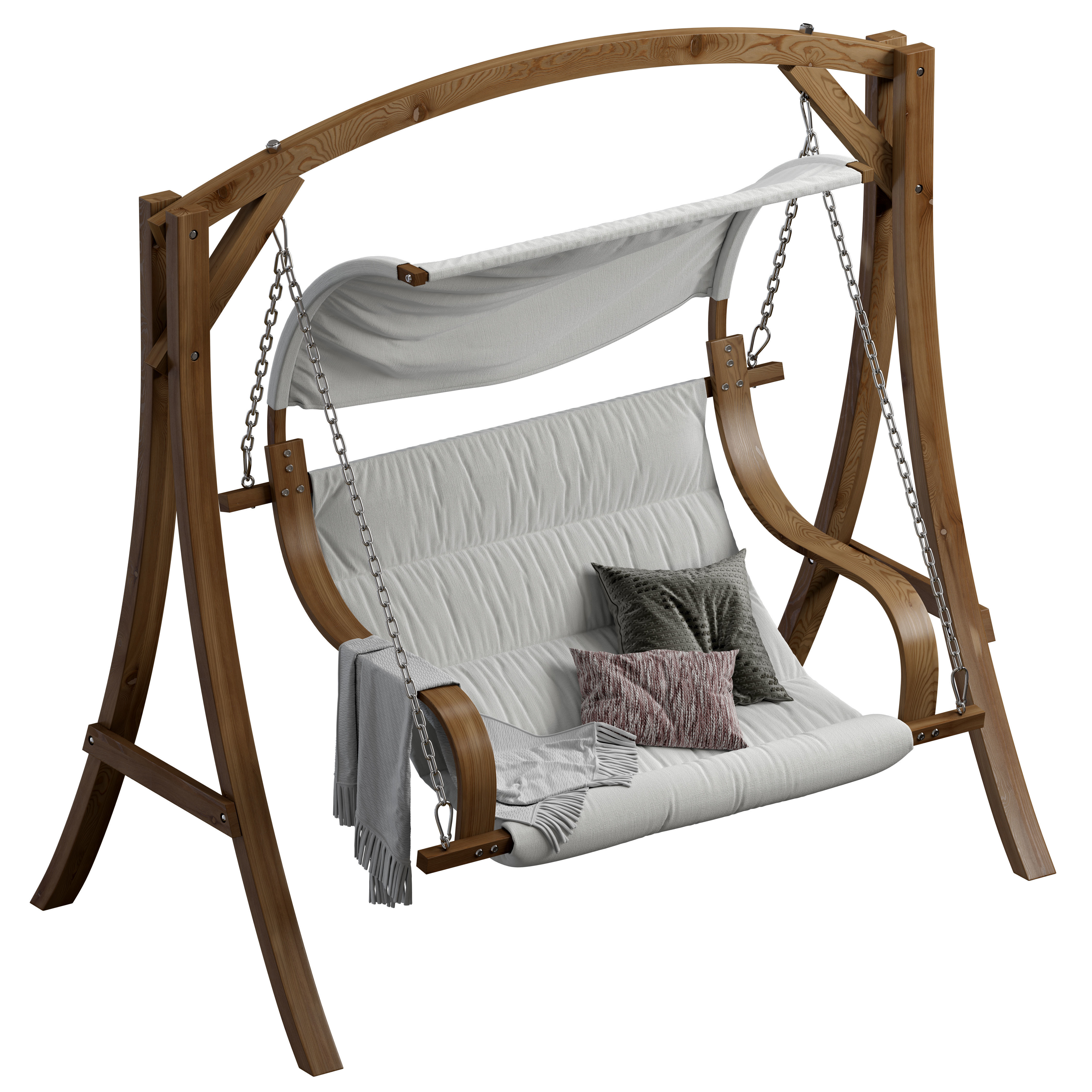 Wooden Garden Swing Light Wood and White APRILIA 3D model_1