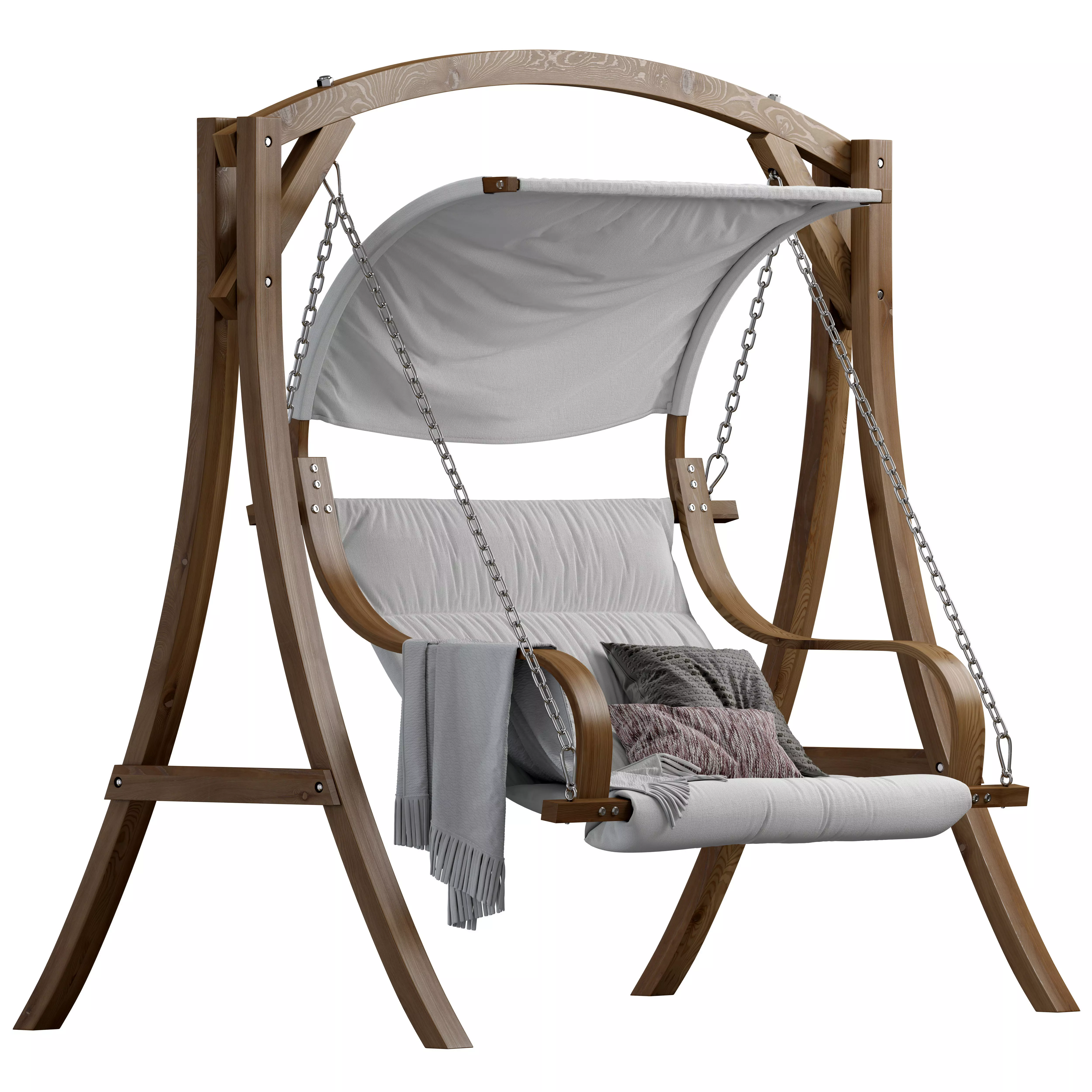 Wooden Garden Swing Light Wood and White APRILIA 3D model_0