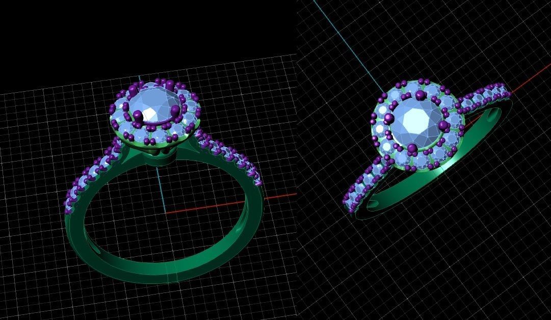 Solitaire Ring design With Diamonds and Gemstone 3D print model 3D print model_2