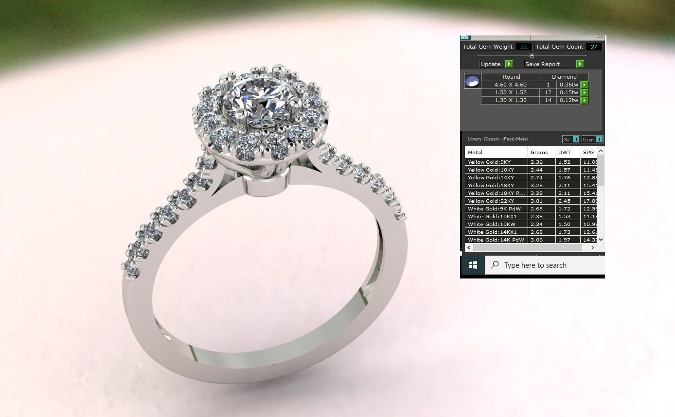Solitaire Ring design With Diamonds and Gemstone 3D print model 3D print model_6