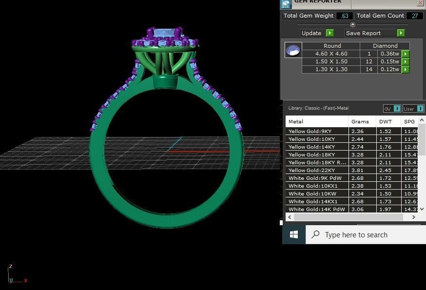 Solitaire Ring design With Diamonds and Gemstone 3D print model 3D print model_3