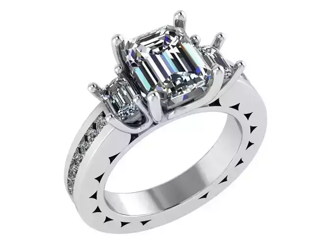 Square 3-stone diamond ring 3048 3D print model