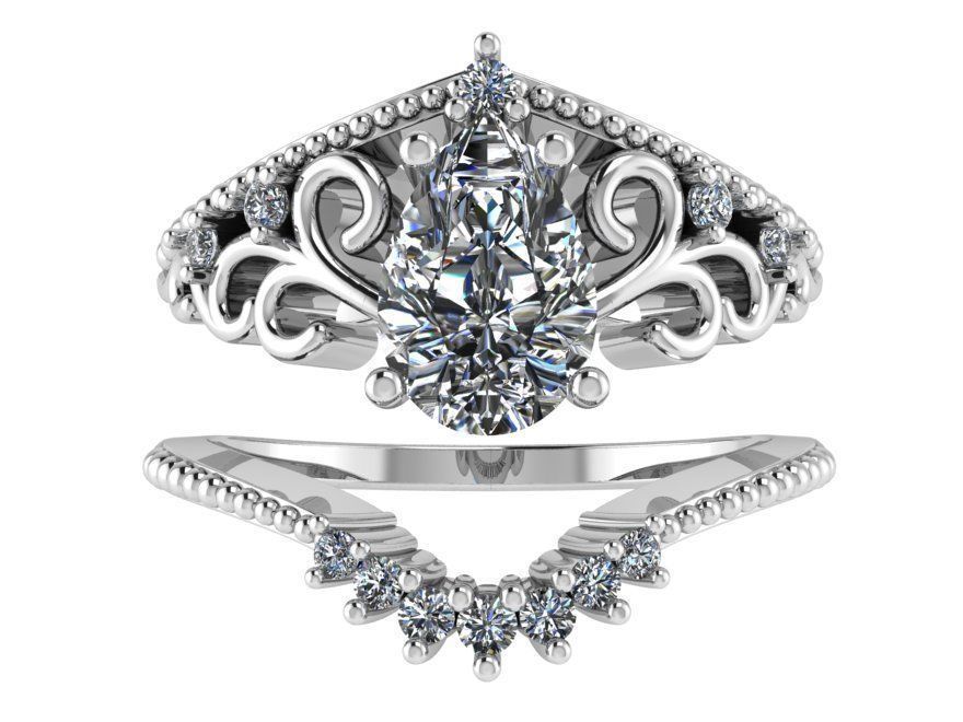 Crown diamond ring with band 3053 3D print model 3D print model_2