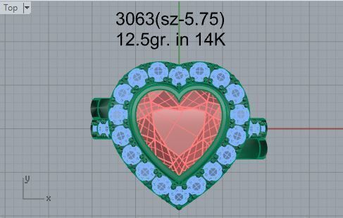Heart diamond halo ring 3063 3D print model 3D print model_4