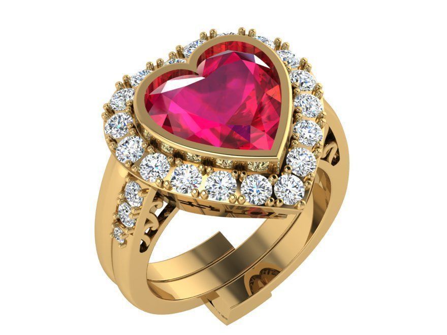 Heart diamond halo ring 3063 3D print model 3D print model_1
