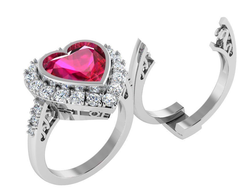 Heart diamond halo ring 3063 3D print model 3D print model_2