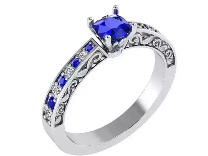 Small blue stone diamond ring 3070 3D print model
