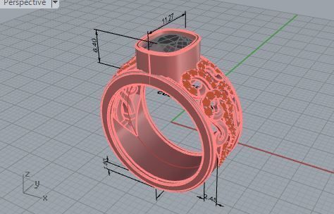 Cushion Cluster red stone ring 3075 3D print model  3D print model_7