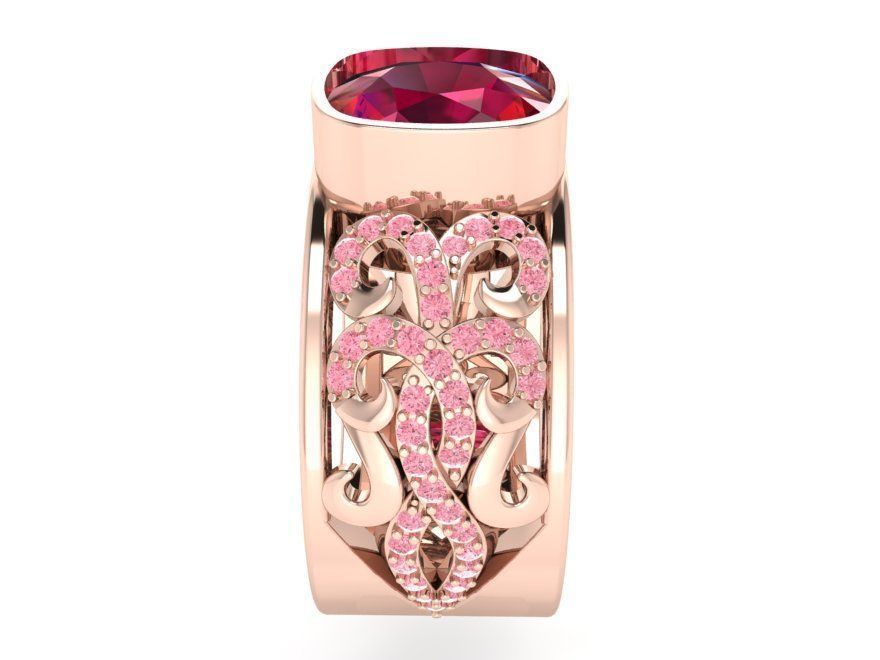 Cushion Cluster red stone ring 3075 3D print model  3D print model_2