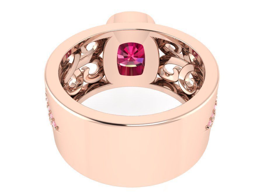 Cushion Cluster red stone ring 3075 3D print model  3D print model_3