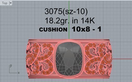 Cushion Cluster red stone ring 3075 3D print model  3D print model_4