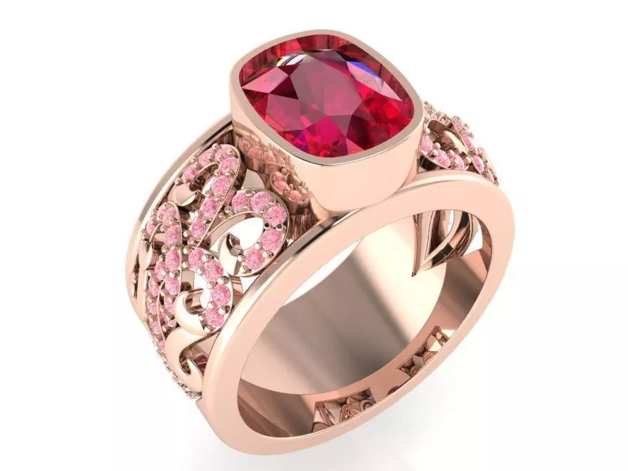 Cushion Cluster red stone ring 3075 3D print model  3D print model_0