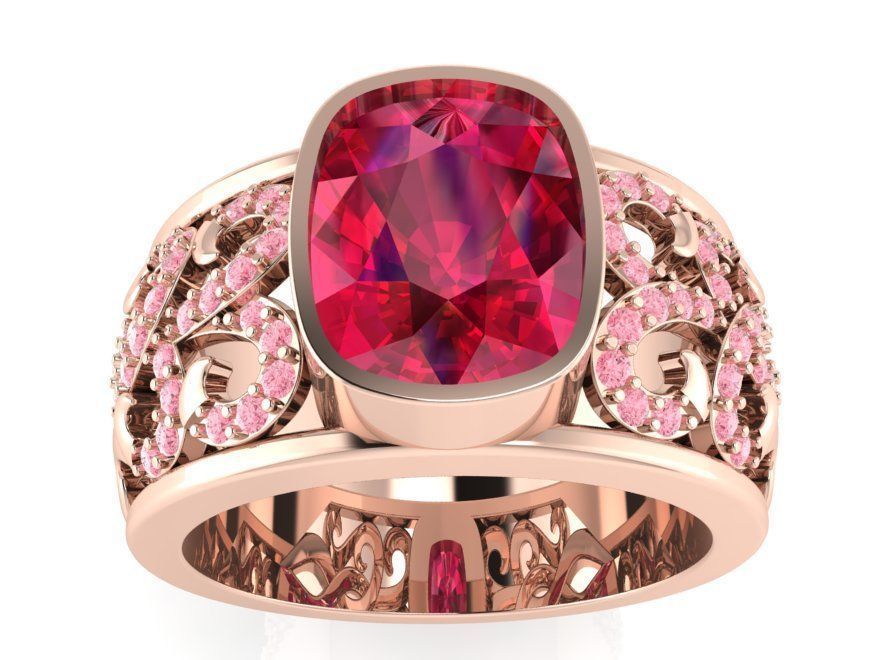 Cushion Cluster red stone ring 3075 3D print model  3D print model_1