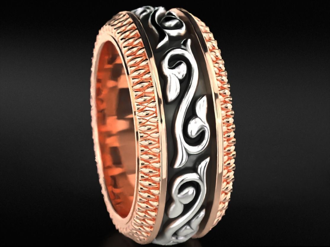 Massive silver patterned ring 3D print model_7