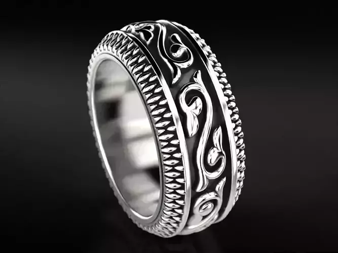 Massive silver patterned ring  3D print model