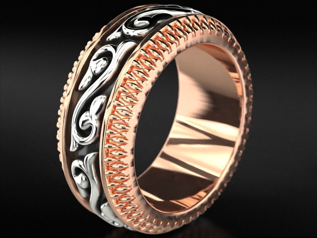 Massive silver patterned ring 3D print model_5