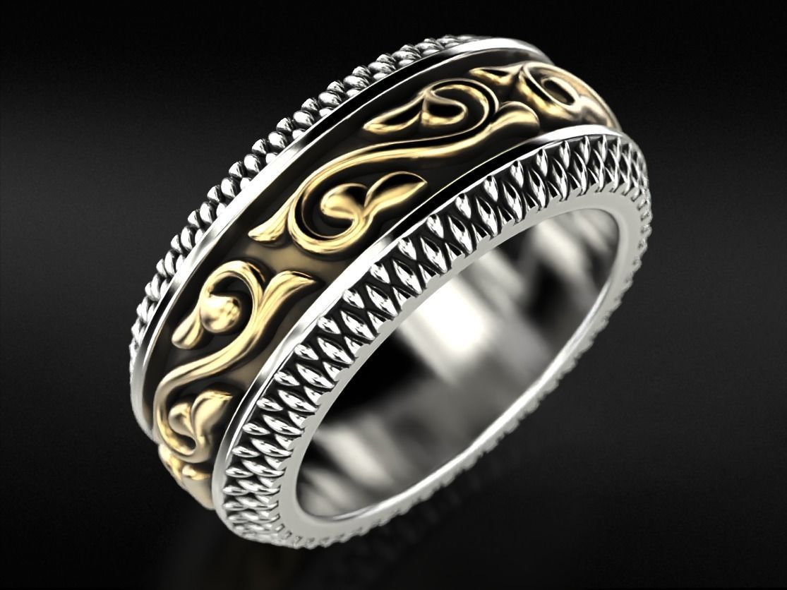Massive silver patterned ring 3D print model_2