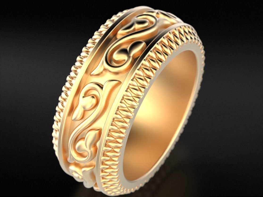 Massive silver patterned ring 3D print model_9