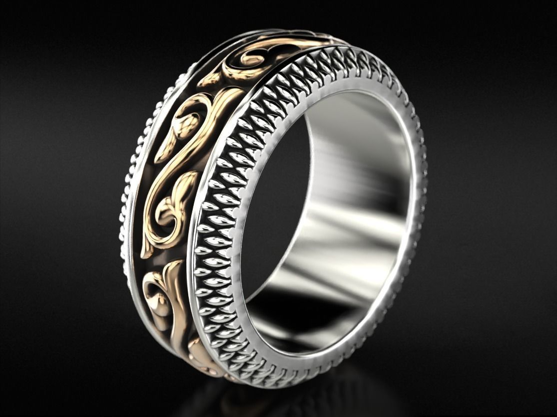 Massive silver patterned ring 3D print model_4