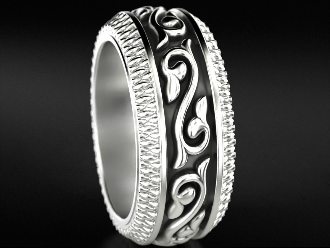 Massive silver patterned ring 3D print model_6