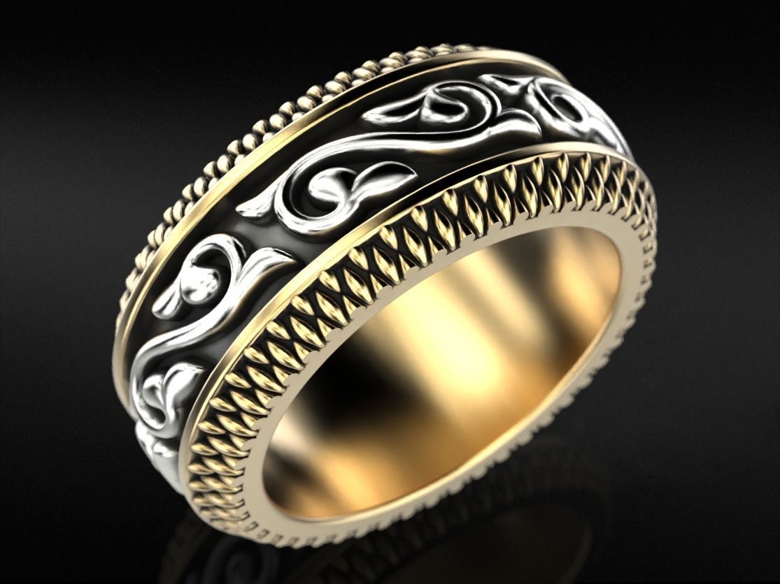 Massive silver patterned ring 3D print model_8