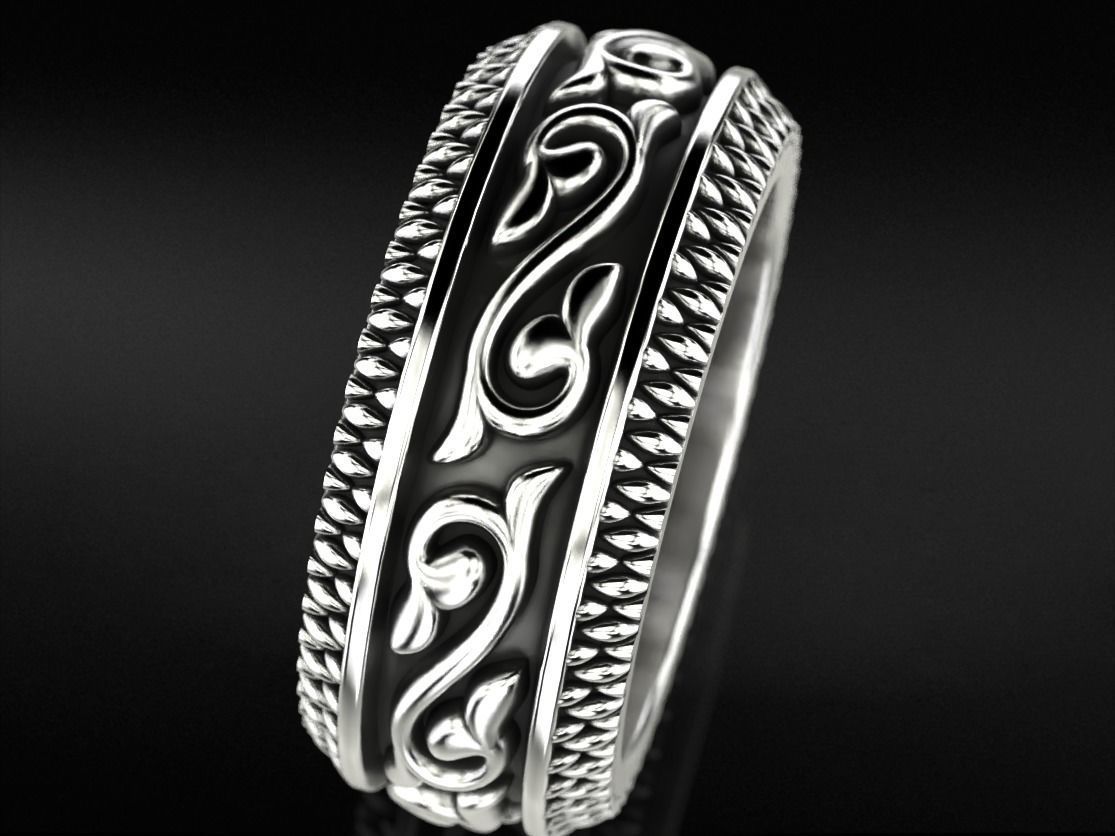 Massive silver patterned ring 3D print model_1