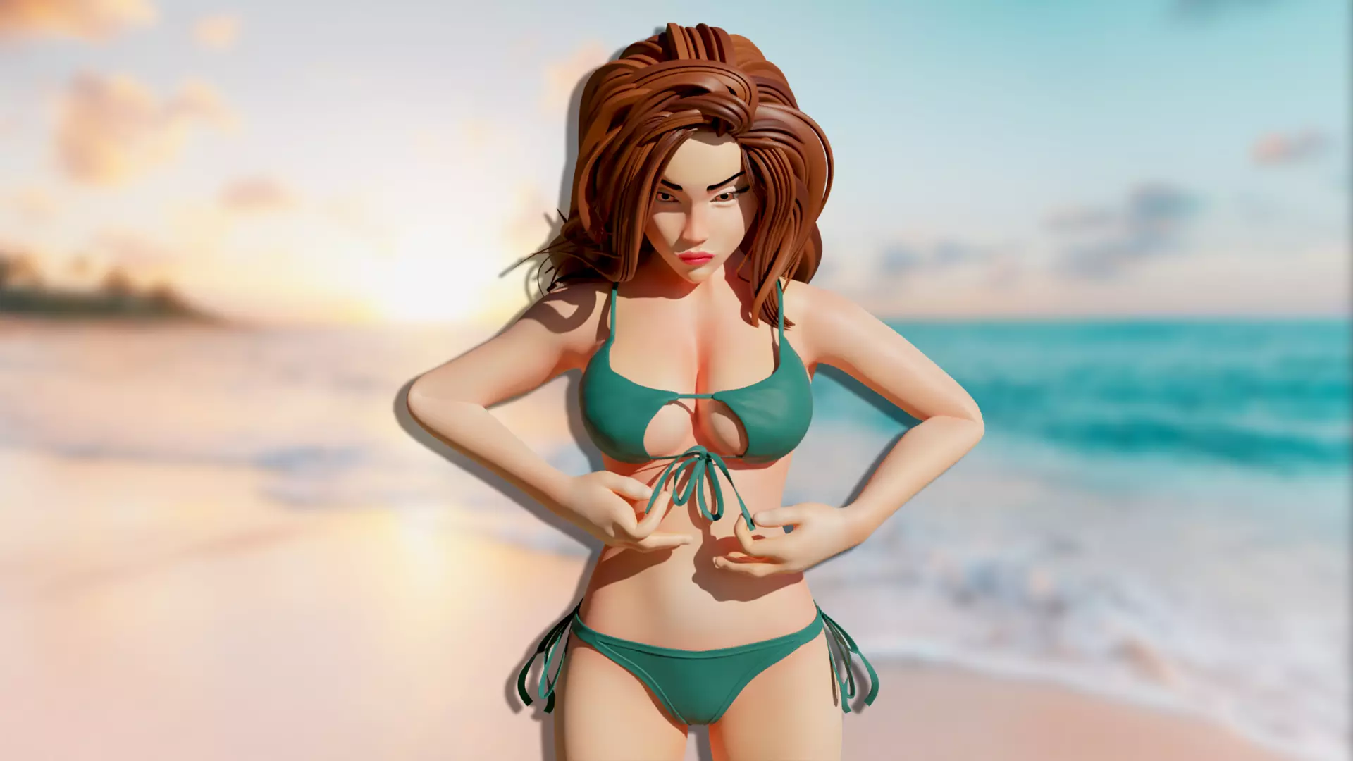 Beautiful Girl On Beach 3D Model - Beach Girl 3d Download 3D model_0