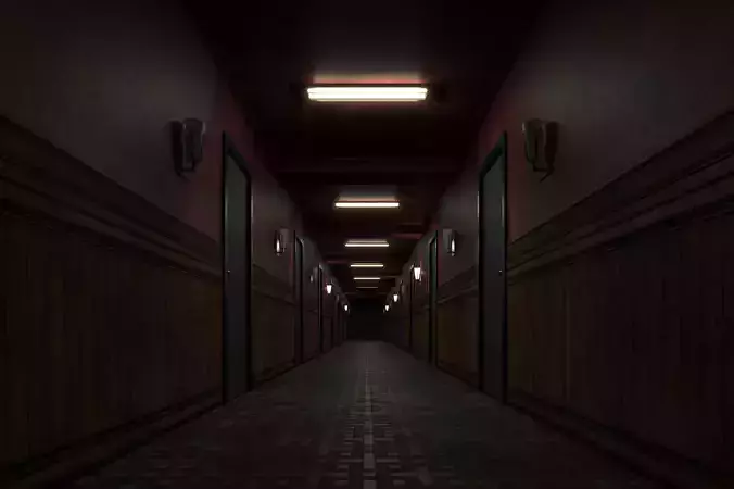 old dark scary red corridor Low-poly 3D model