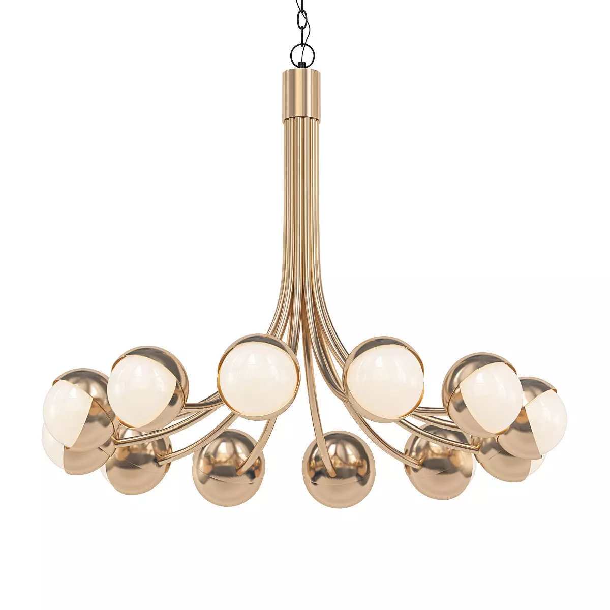 Benedict modern brass chandelier with glass balls 3D model_0