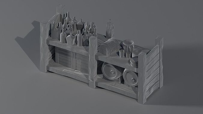 Fantasy medieval tavern shelf miniature 3d printable - Tabletop 3D print model