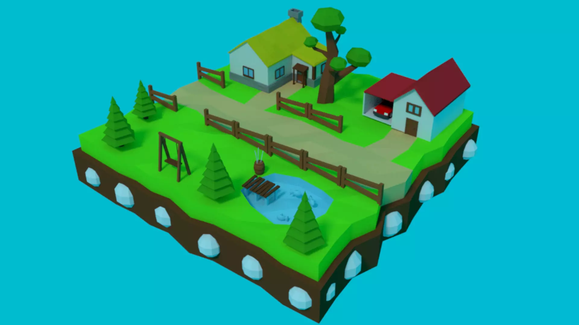 Low-Poly Cartoon Street Low-poly 3D model_0