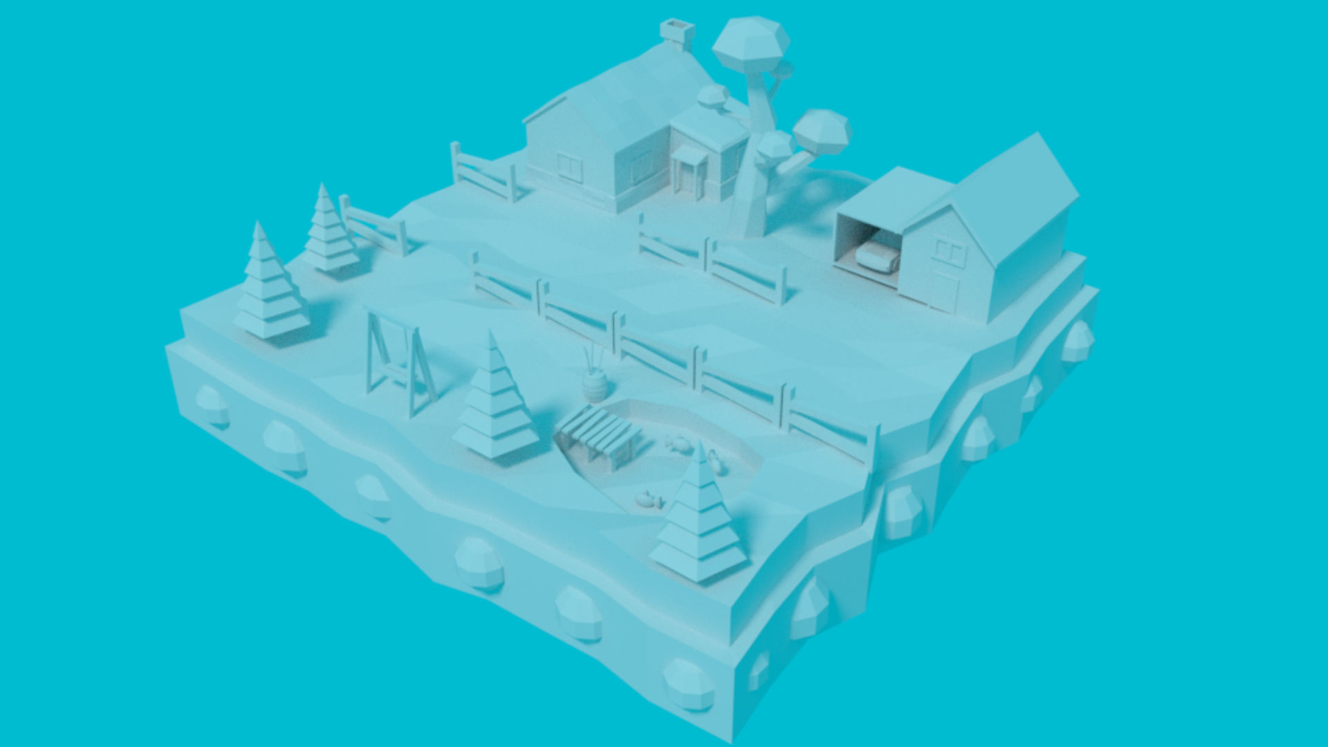 Low-Poly Cartoon Street Low-poly 3D model_3