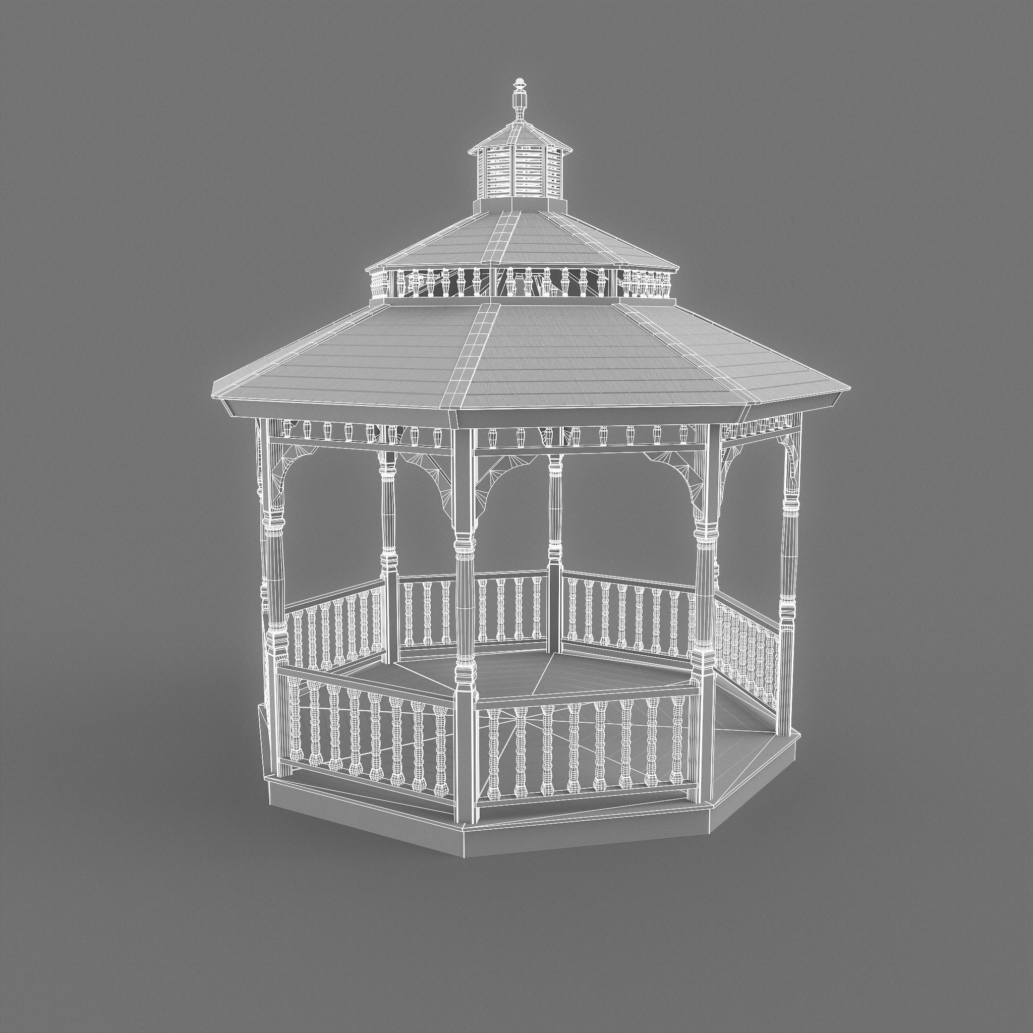 Garden Gazebo White Game Ready  Low-poly 3D model_10