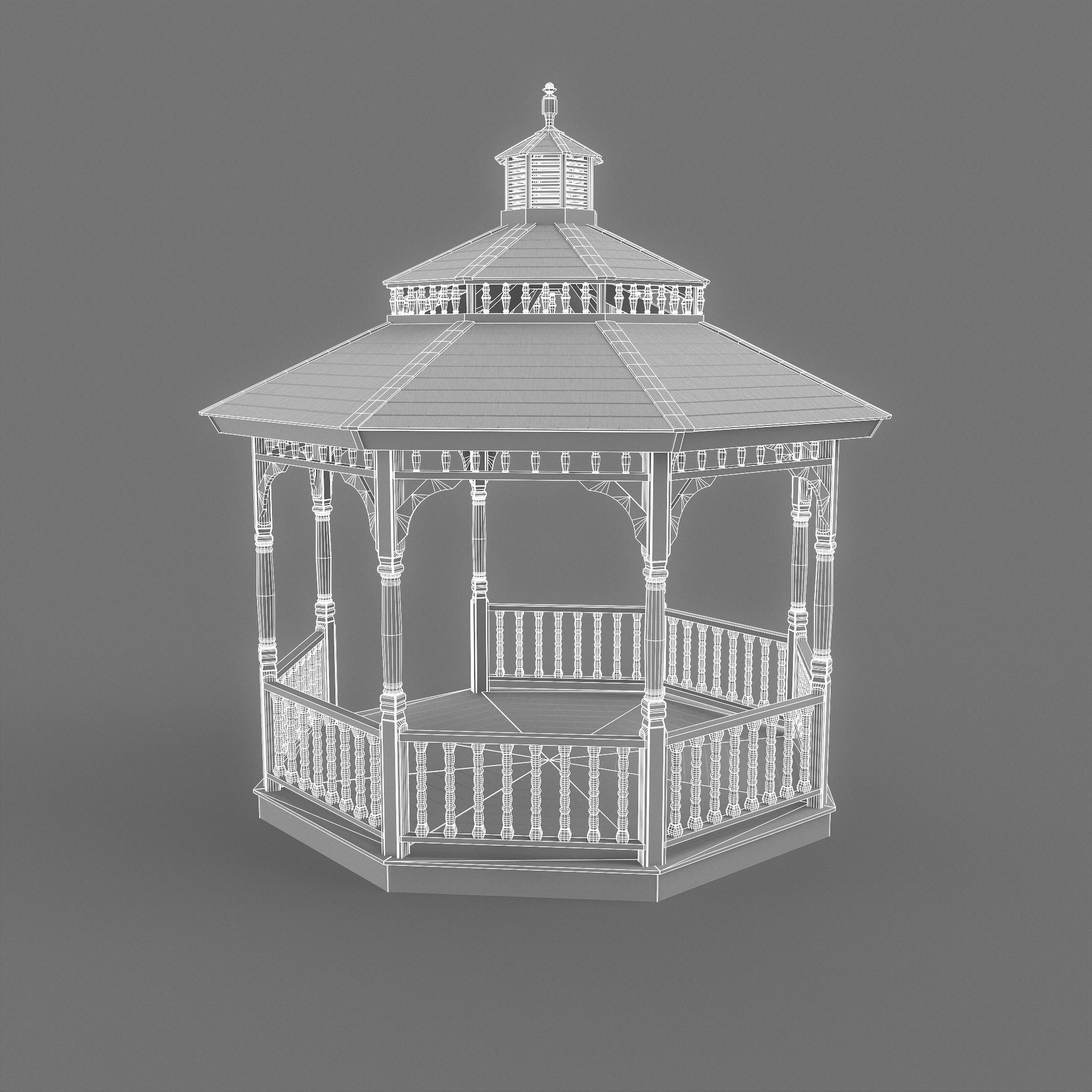 Garden Gazebo White Game Ready  Low-poly 3D model_11