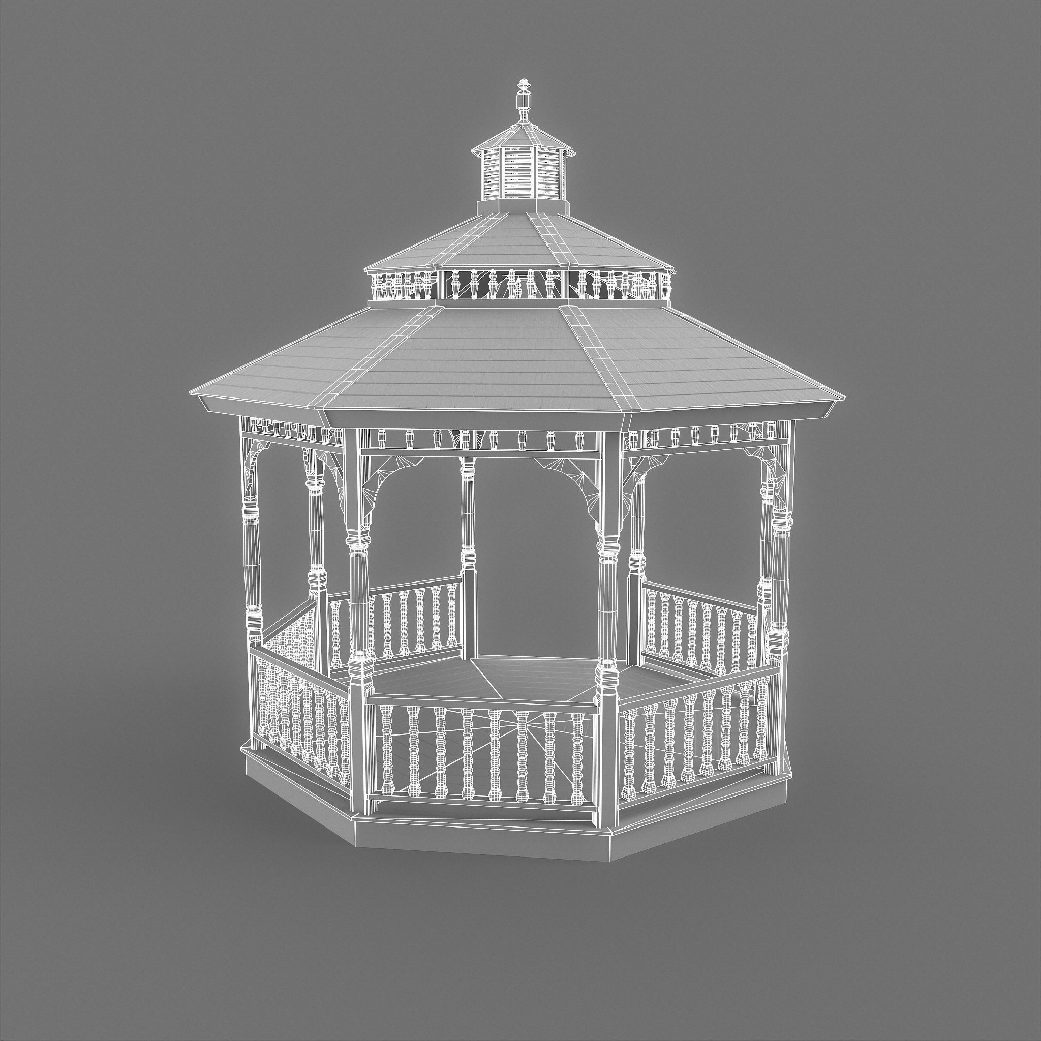 Garden Gazebo White Game Ready  Low-poly 3D model_4