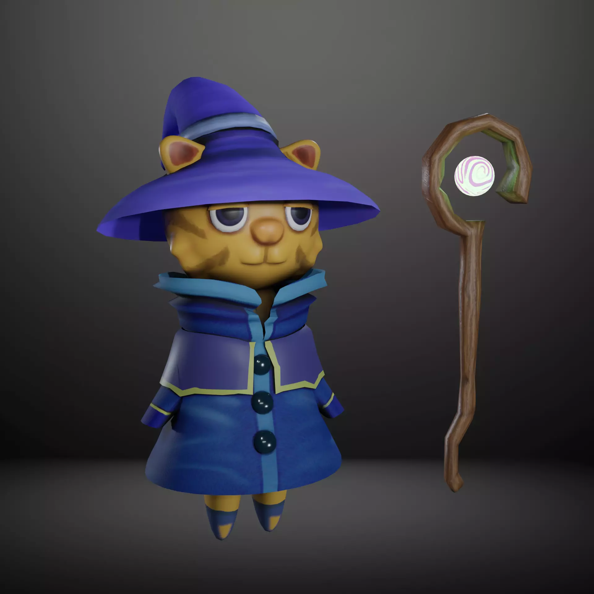 Ginger Cat with a Wizard Outfit Low-poly 3D model_0