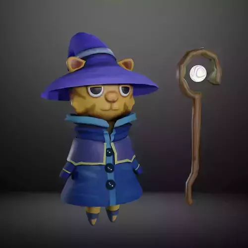 Ginger Cat with a Wizard Outfit Low-poly 3D model Ginger Cat with a Wizard Outfit Low-poly 3D model