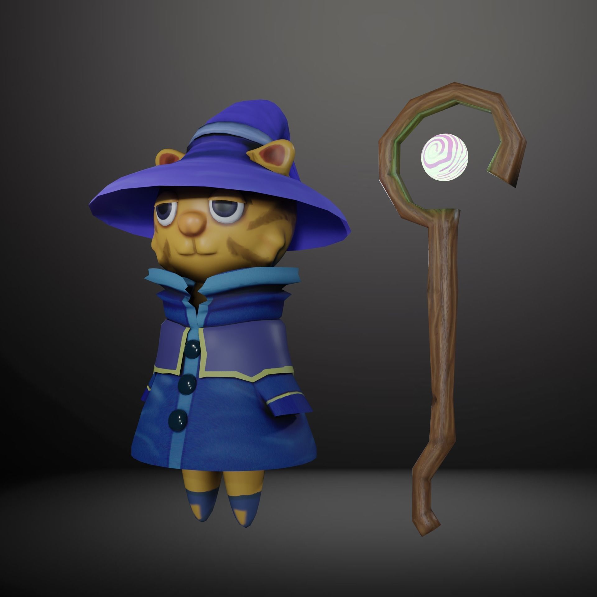 Ginger Cat with a Wizard Outfit Low-poly 3D model_1