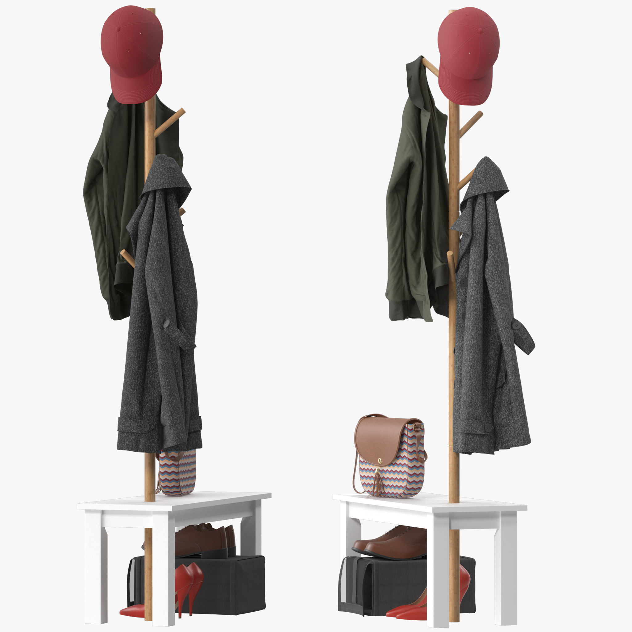 HOMCOM Bamboo Coat Rack 3D model_3