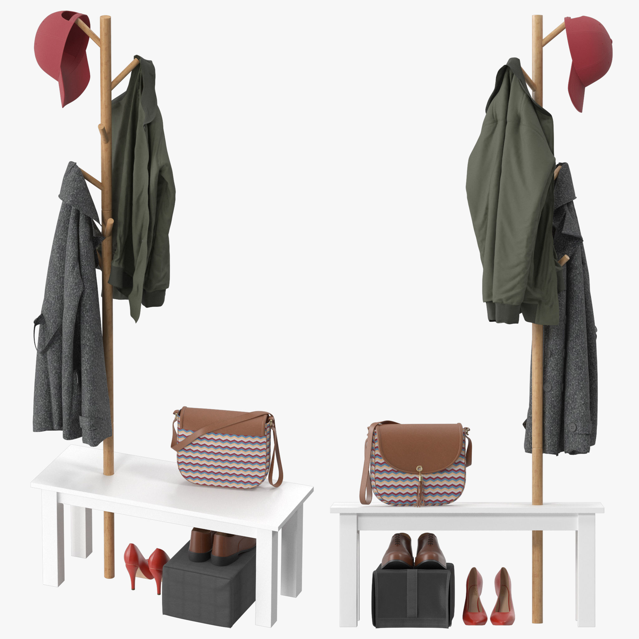 HOMCOM Bamboo Coat Rack 3D model_1