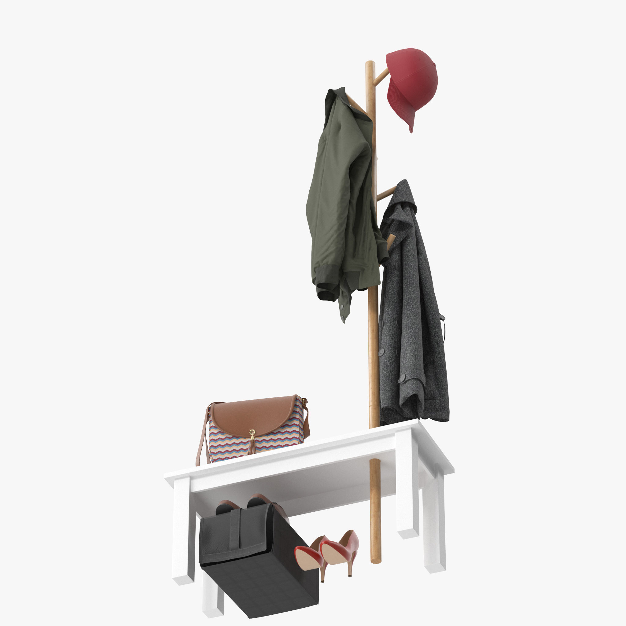 HOMCOM Bamboo Coat Rack 3D model_8