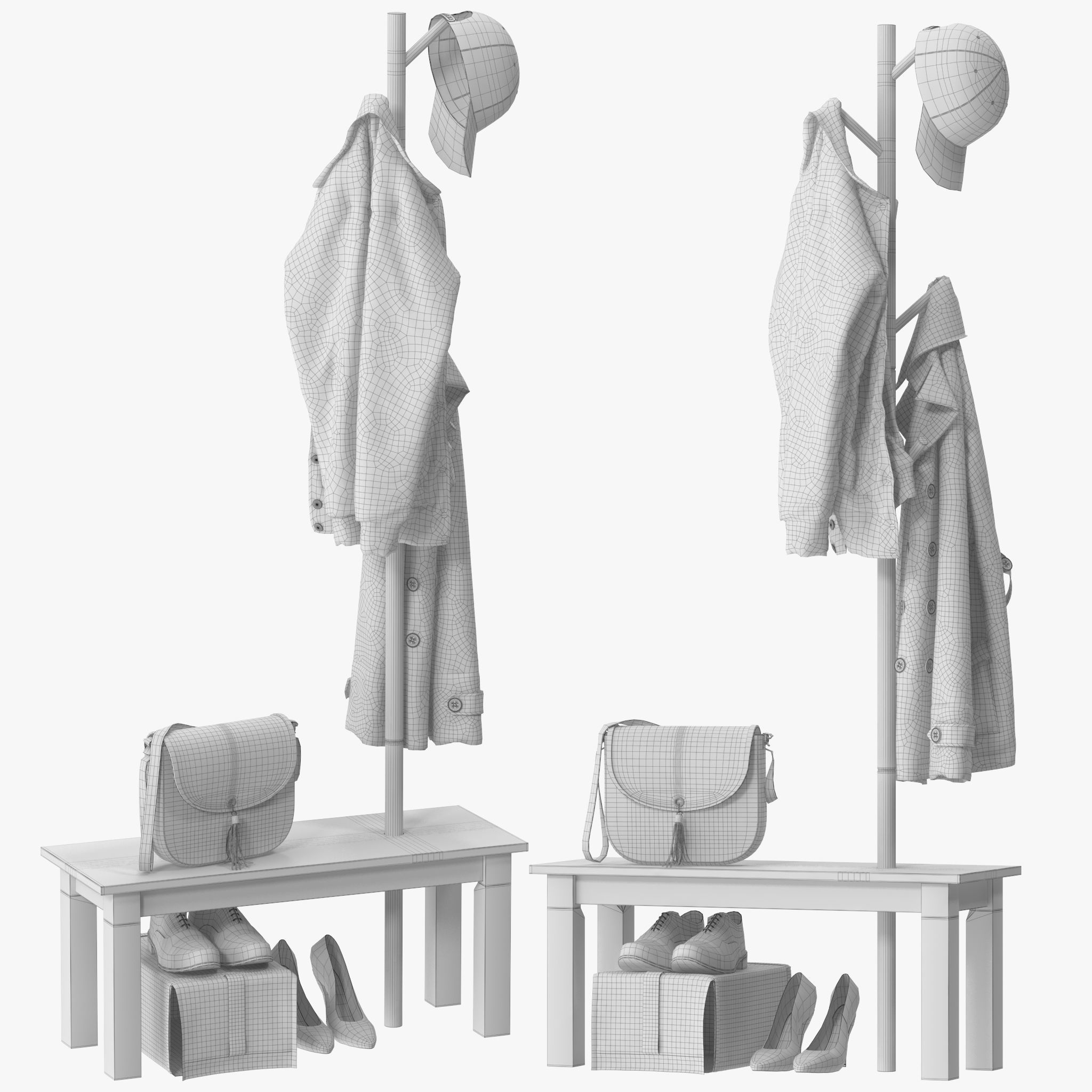 HOMCOM Bamboo Coat Rack 3D model_12