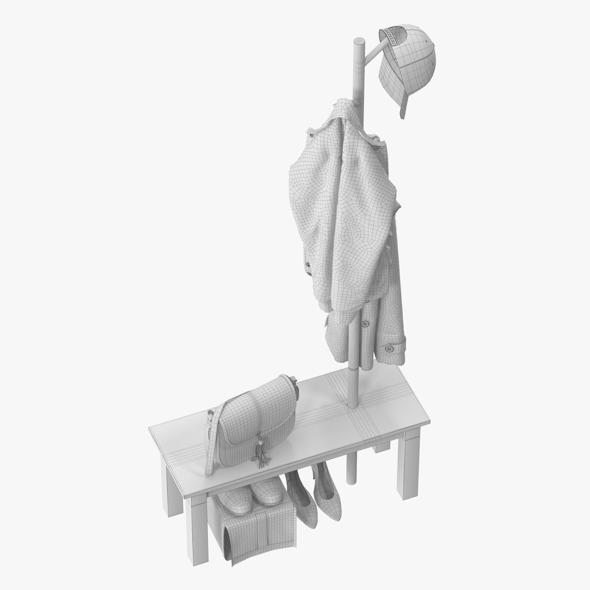 HOMCOM Bamboo Coat Rack 3D model_15