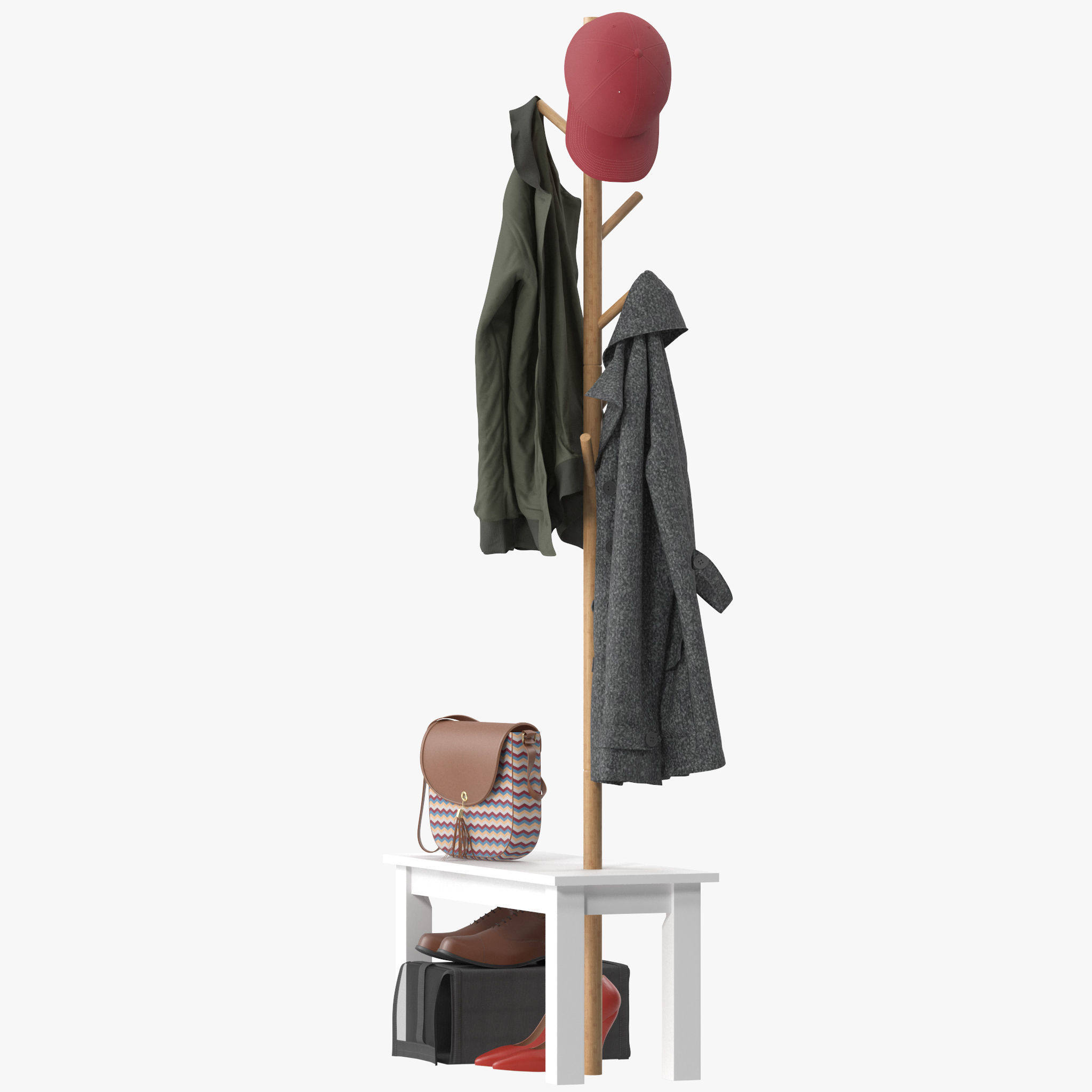 HOMCOM Bamboo Coat Rack 3D model_10