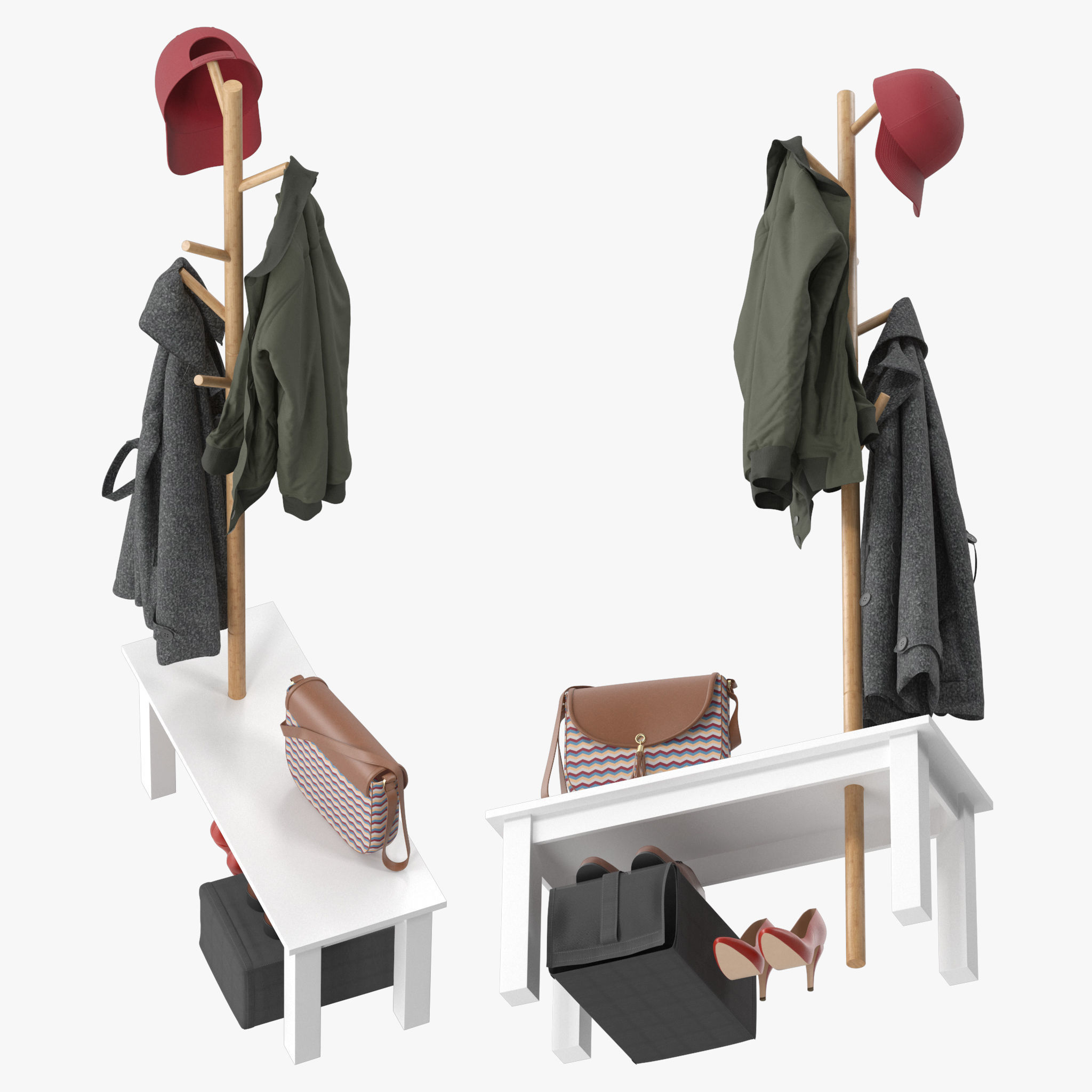 HOMCOM Bamboo Coat Rack 3D model_2