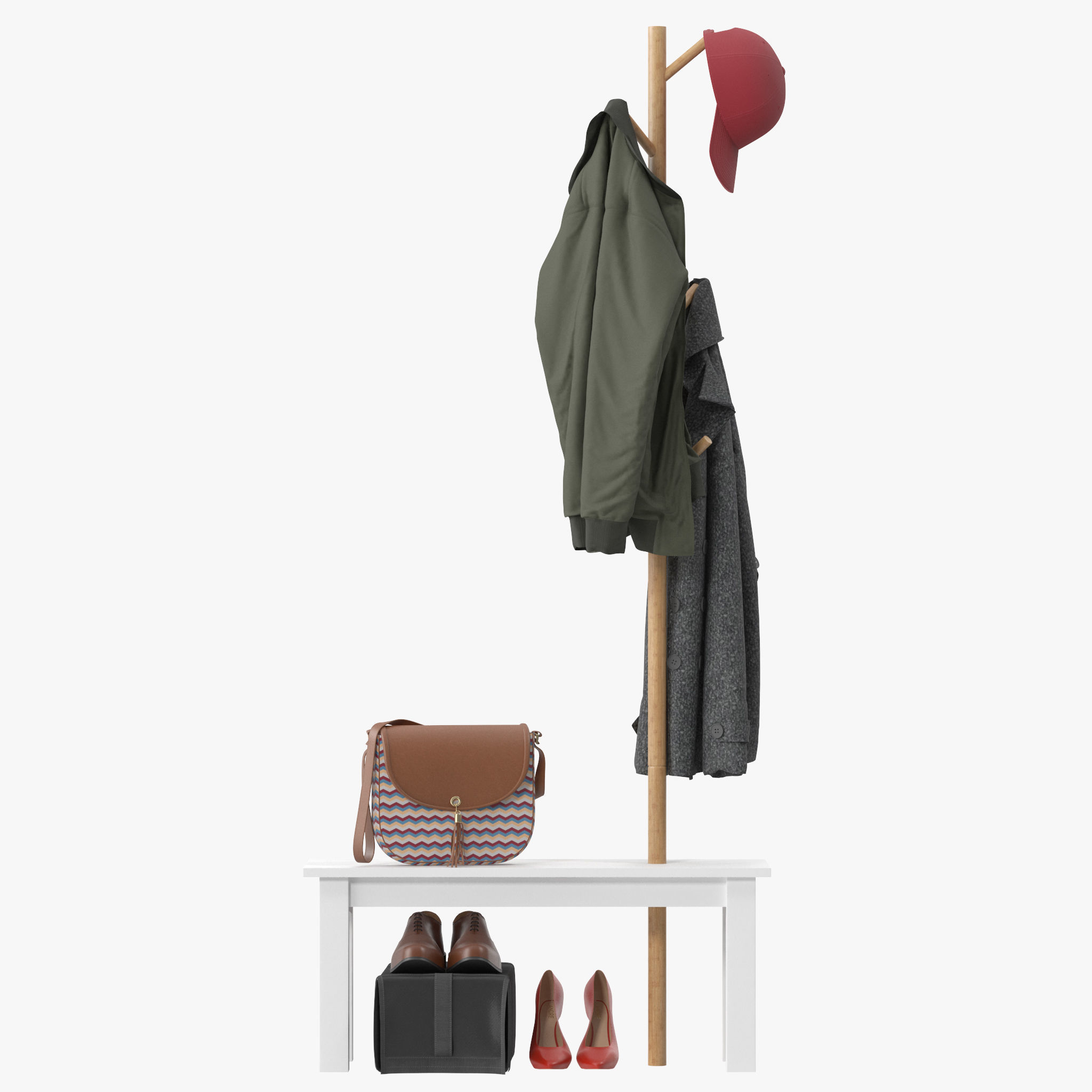 HOMCOM Bamboo Coat Rack 3D model_6