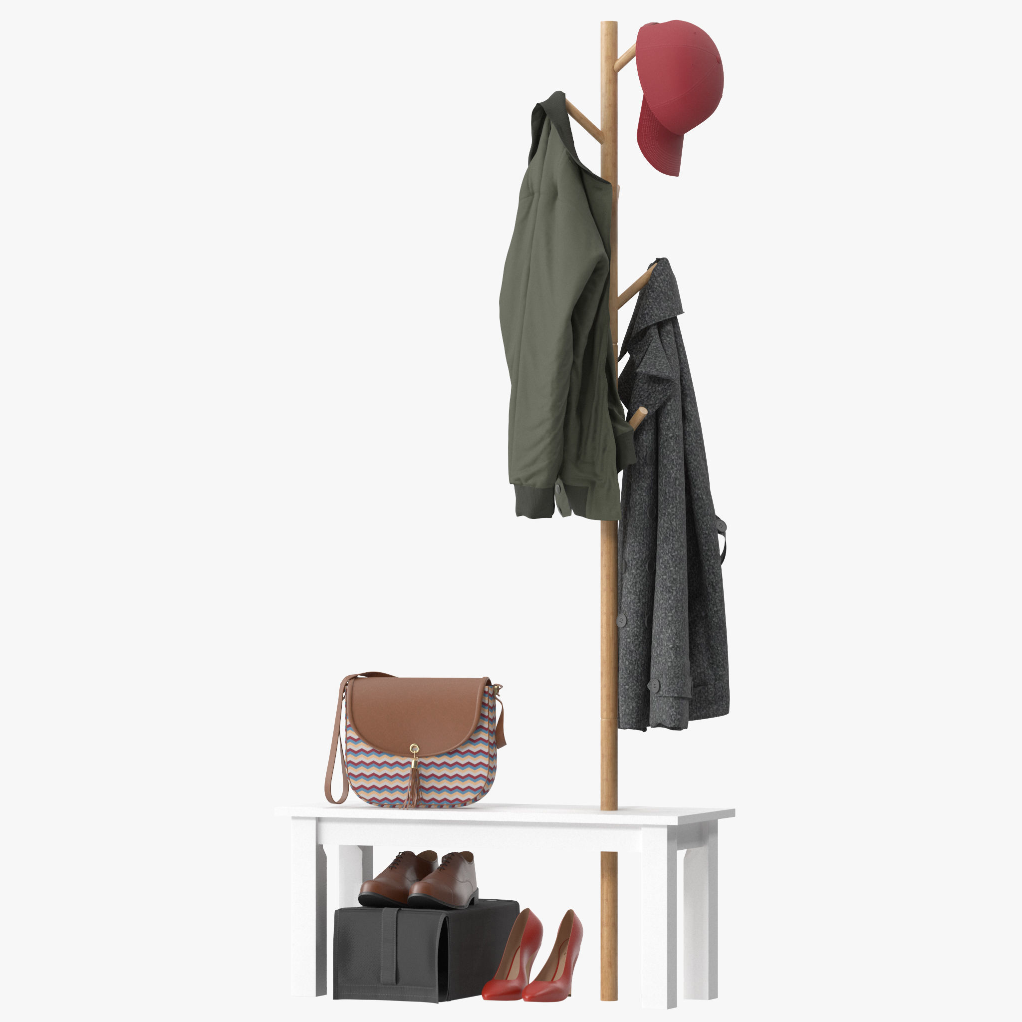 HOMCOM Bamboo Coat Rack 3D model_4