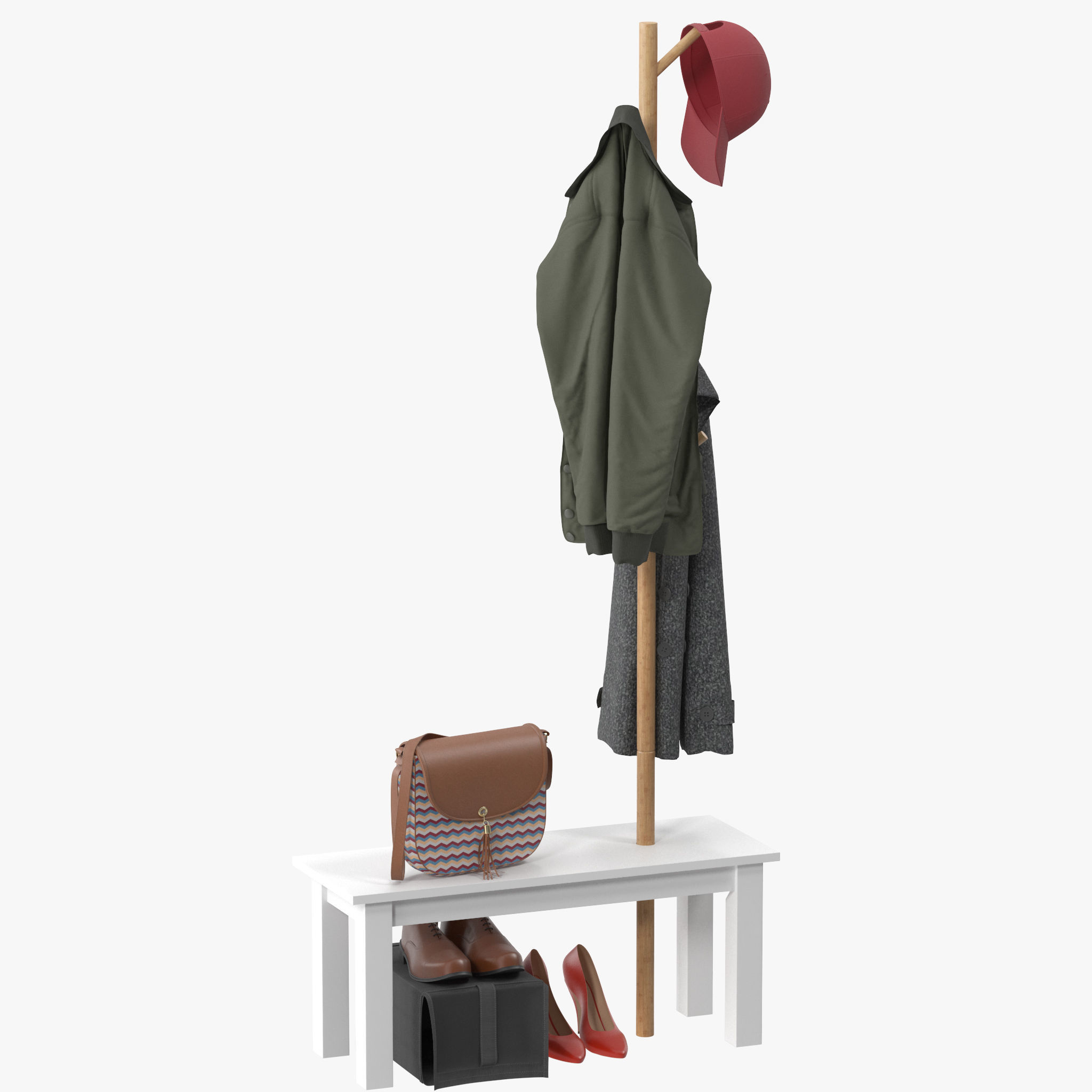 HOMCOM Bamboo Coat Rack 3D model_5