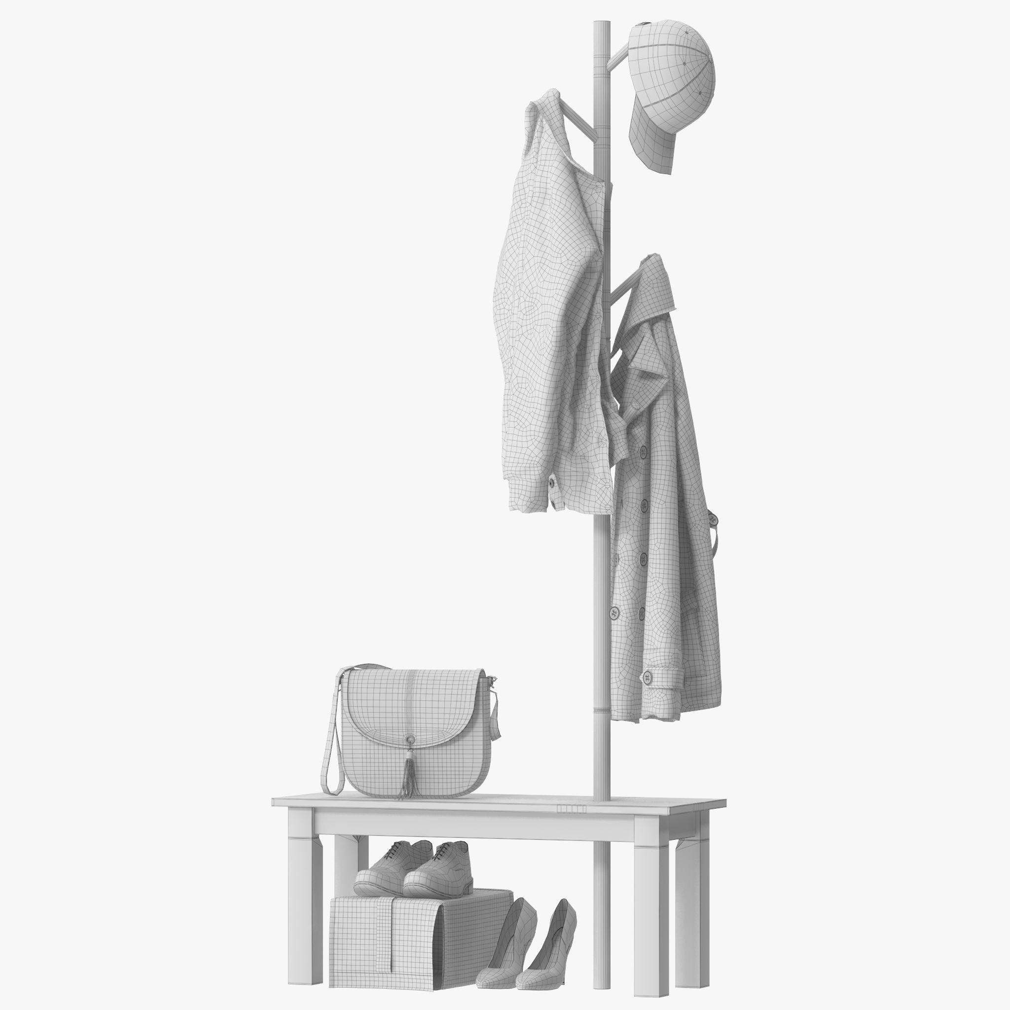 HOMCOM Bamboo Coat Rack 3D model_13