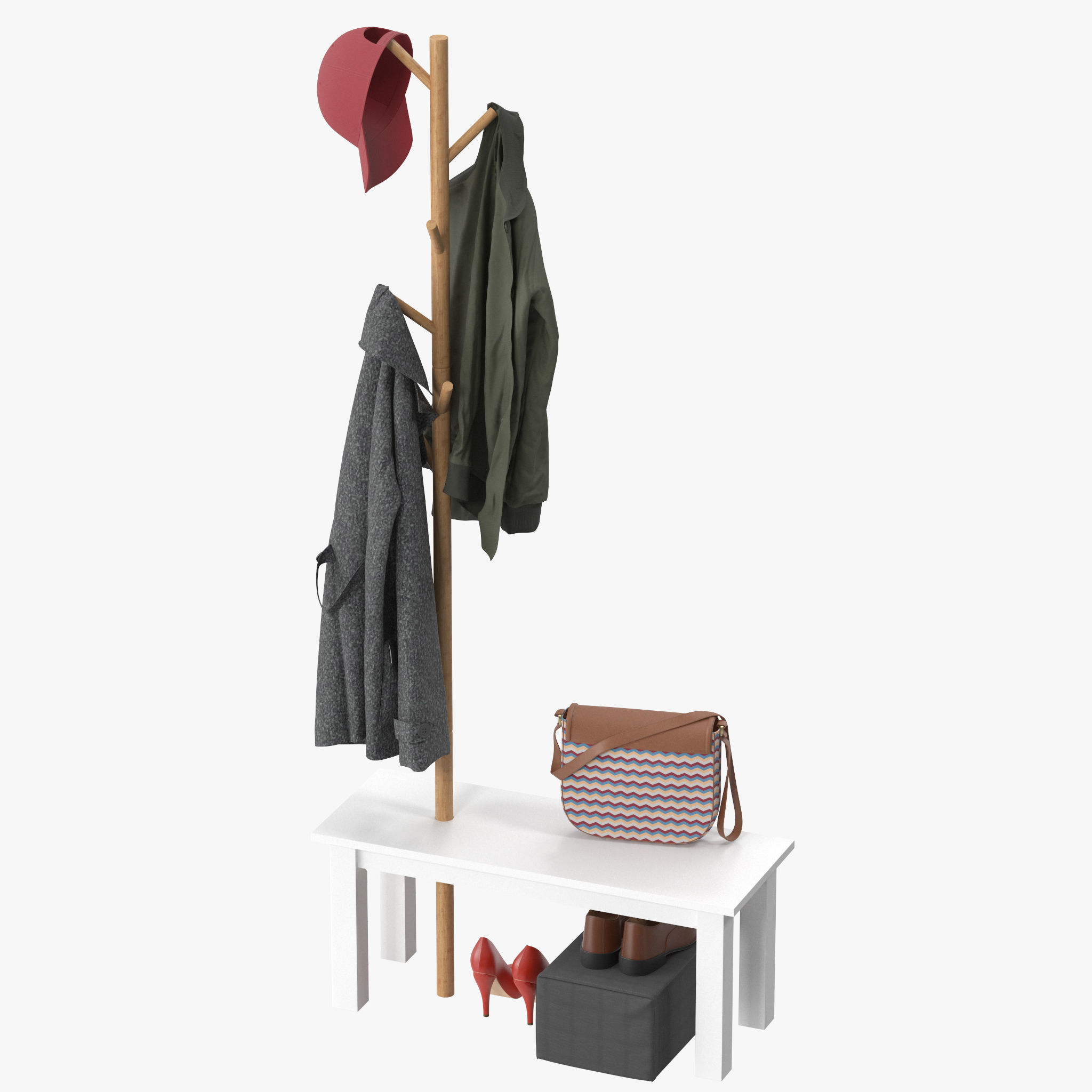 HOMCOM Bamboo Coat Rack 3D model_7